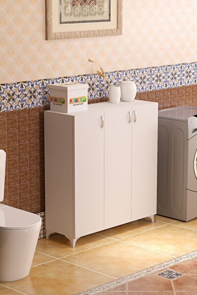 MİRACLE 3D 3 Kapaklı Çok Amaçlı Dolap Çok Amaçlı Mutfak Dolabı Banyo Dolabı Ayakkabılık Beyaz