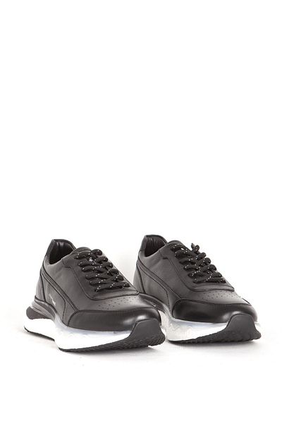 MARCOMEN Men's Sneakers - Airbag Sole, Lace-up, Genuine Leather Black Sports Shoes 19465