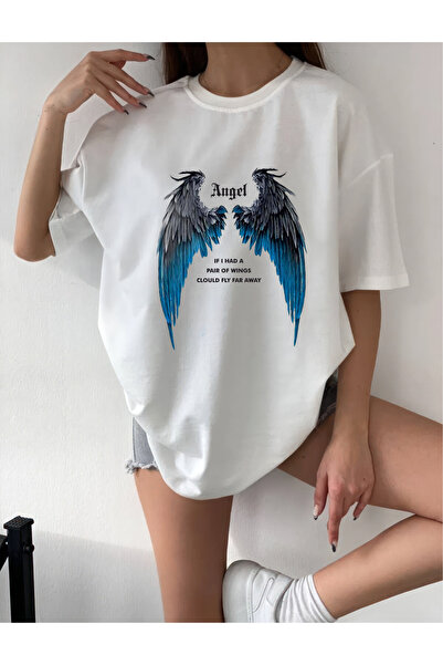oneagılyazı Oversize ANGEL WING Printed T-Shirt