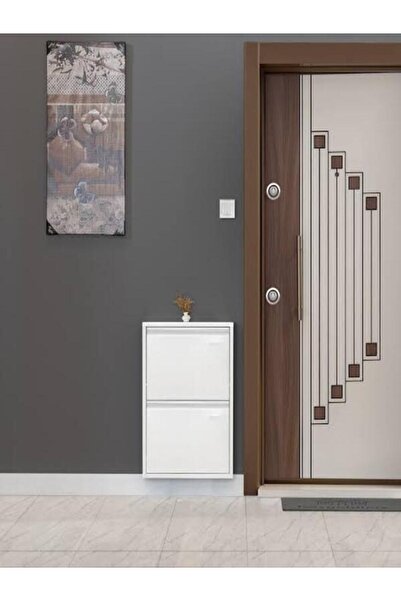 Moemi 2 Kapaklı Raflı Ayakkabılık Beyaz Metal Ayakkabılık