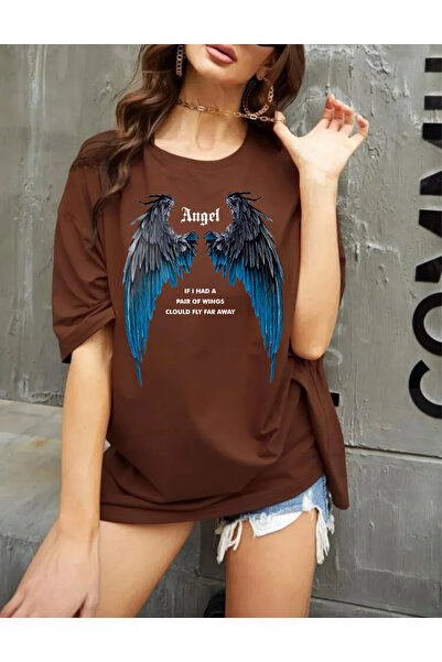 oneagılyazı تي شيرت مطبوع عليه أجنحة الملاك مقاس كبير