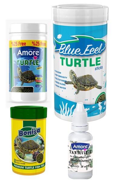AMORE Turtle Food Sticks 125ml, Bonisa 100ml, Bluefeel 250ml Su Kaplumbağası ...