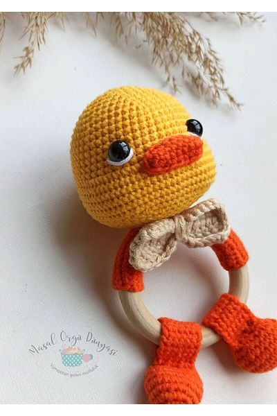 Masal Örgü Dünyası Duck - Teether & Rattle Antibacterial Threaded