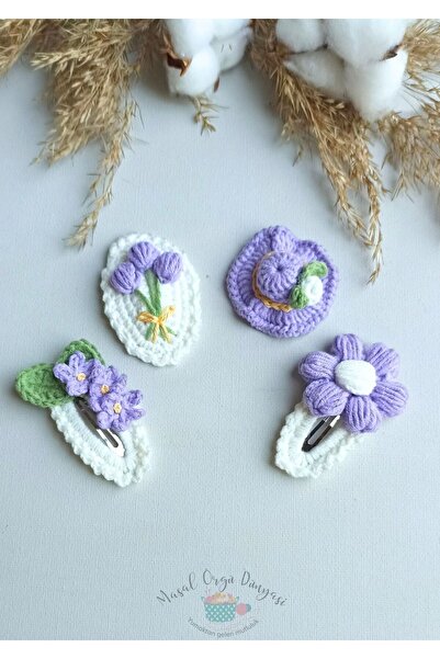 Masal Örgü Dünyası Special 4-Piece Lilac Set Snap Niche Hair Accessories