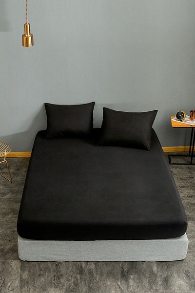 Eponj Home Double Elastic Sheet and Pillowcase - Basic Black