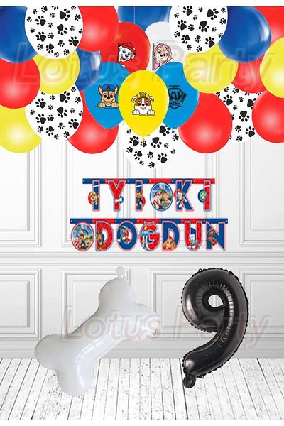 LOTUS PARTY Σετ πάρτι γενεθλίων 9 ετών Paw Patrol - Προϊόντα με άδεια χρήσης μπαλονιών με τυπωμένο μπαλόνι Paw Patrol