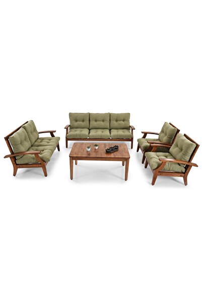 YASÜ Balkon Bahçe Takım Mobilya Oturma Grubu Masa Sandalye Berjer Yeşil Kapitone Minder Koltuk 3211s