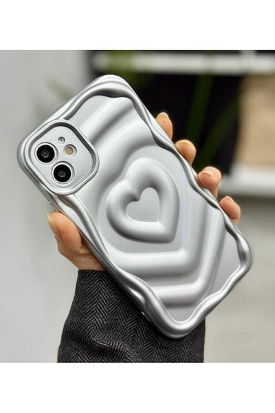 Go Aksesuar حافظة سيليكون متوافقة مع هاتف Apple Iphone 11 ثلاثية الأبعاد منقوشة على شكل قلب ومضادة للصدمات