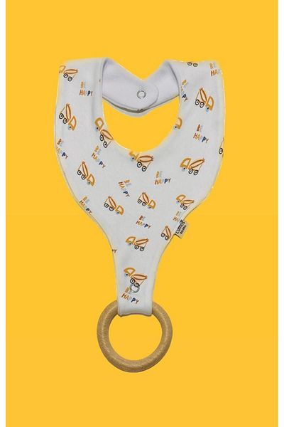 Lumos Trade Pacifier Holder Bib - Car Patterned 100% Cotton Fabric Pacifier Hanger