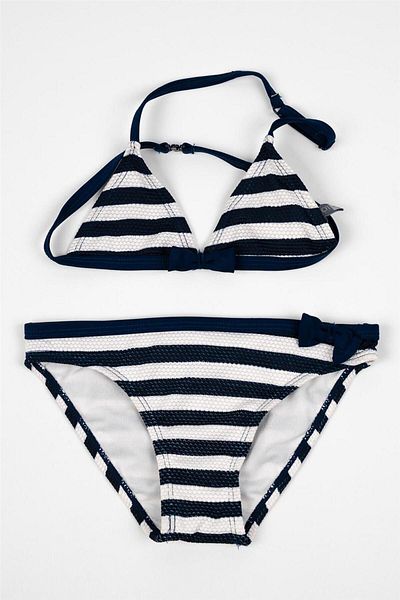 Adisia Girl's Navy Blue White Striped Bikini Set