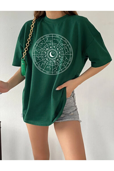 oneagılyazı تي شيرت كبير الحجم منقوش عليه علم التنجيم