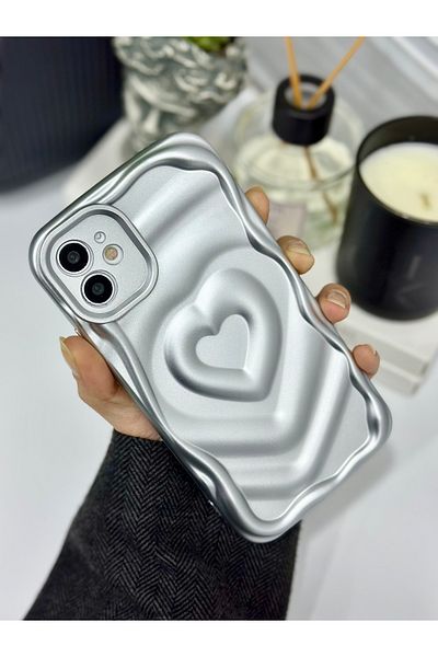 Go Aksesuar حافظة سيليكون متوافقة مع هاتف Apple Iphone 11 ثلاثية الأبعاد منقوشة على شكل قلب ومضادة للصدمات