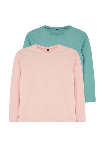 TRENDYOLKIDS Powder-Mint 2-balení pletená trička pro dívky – hladká bavlna Tkdaw25Ts00000