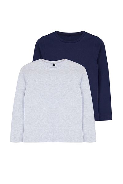 TRENDYOLKIDS Unisex sada bavlněných triček v námořnické modro-šedé melanžové dvoudílné výstřihu – Tkdaw25Ts00000