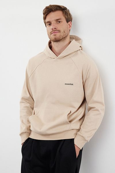 Trendyol Collection Hanorac supradimensionat unisex bej cu glugă - mânecă raglan, slogan TMNAW25SW00156