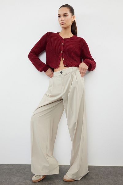 Trendyol Collection Burgunderfarbener Super-Crop-Strick-Cardigan – TWOAW24HI00419