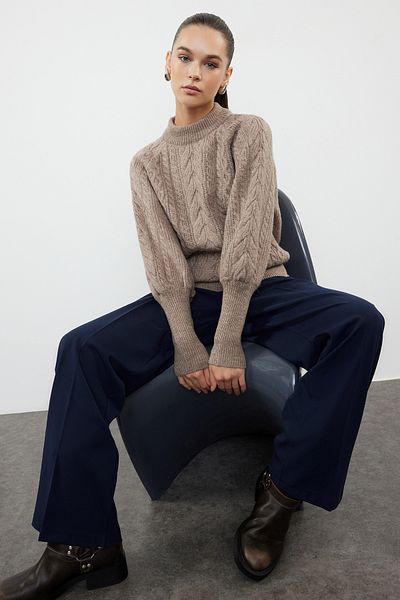 Trendyol Collection Mink haj fonott puha kötöttáru pulóver - TWOAW21KZ0109