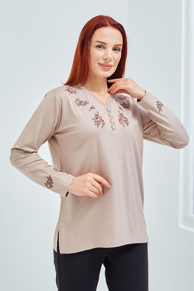 Stilmony Women's Cream Floral Casual Lycra Combed Cotton Blouse