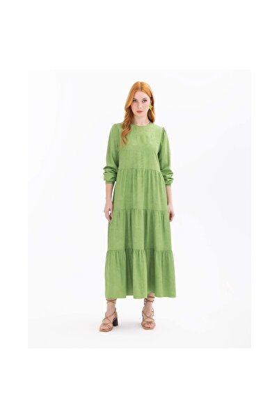 SEÇİL YENİ SEÇİL KADIN SIFIR YAKA DESENLİ UZUN KOL ELBİSE 11242104001012