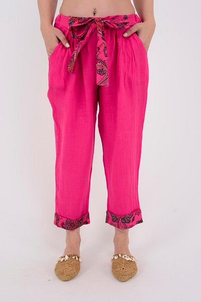 Park Moda 7651 BELT DETAIL CARROT LINEN PANT
