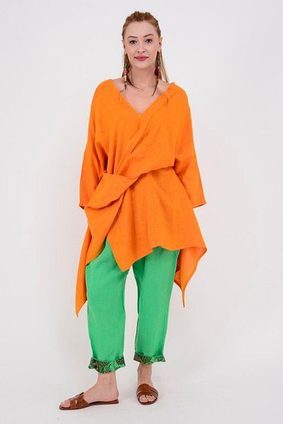 Park Moda 7651 BELT DETAIL CARROT LINEN PANT
