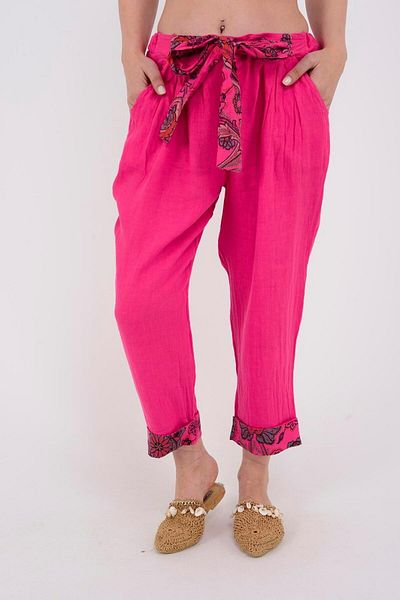 Park Moda 7651 BELT DETAIL CARROT LINEN PANT