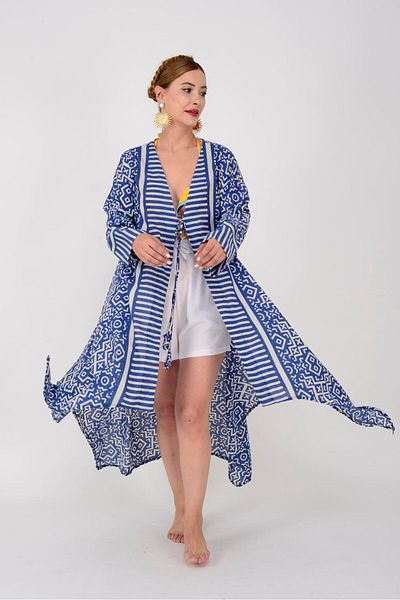 Park Moda AN4009 Kimono marin cu tăietură asimetrică