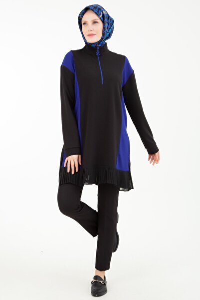 Armine Trend Front Zip Pleat Detailed Tunic-Burgundy 23Kt448