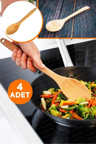 Arsimo ( 4 Adet ) Ahşap Tahta Kaşık Yemek Servis Ve Pişirme Kaşığı 27 Cm