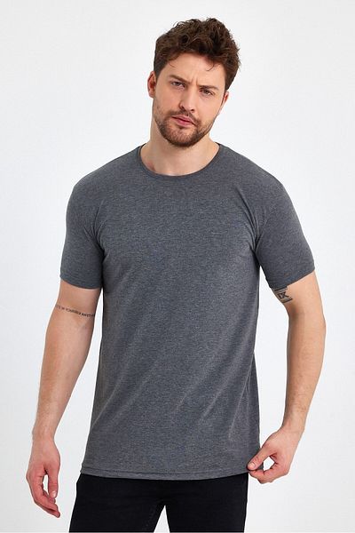 GENIUS STORE Ανδρικό T-shirt με λαιμόκοψη Basic γκρι