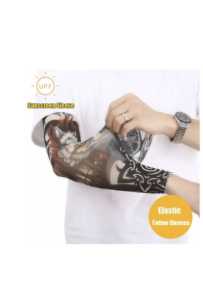 HelloBeautiful Giyilebilir Kol Çorabı Giyilir Kol Dövme Aslan Yılan Model Streç Kumaş