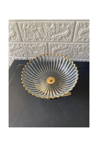 devigo 16 Cm Premium Glass Sugar Bowl - Gold Detailed