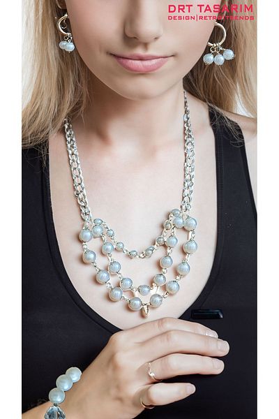 drt tasarım Pearl Necklace earrings bracelet set