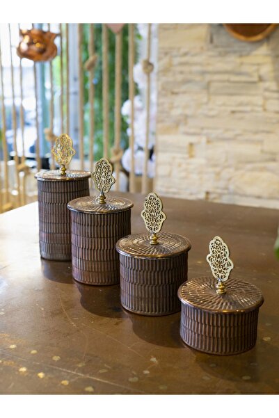 Bakır Concept Bakır Baharat Takımı 4 Lü Tırtıklı Model Oksit Renk