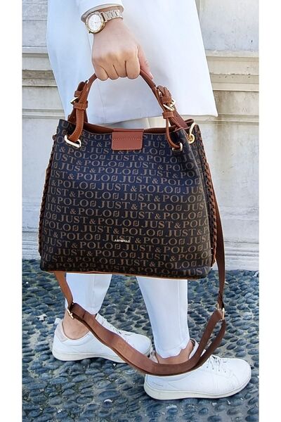 Just Polo Brown Brown Braided Women's Hand and Shoulder Bag