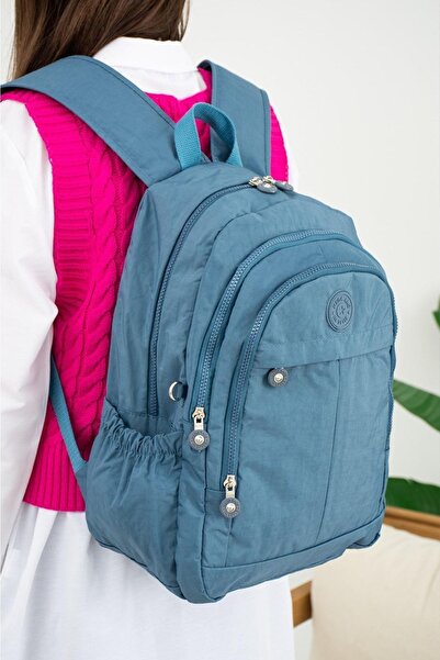 MEGA ÇANTA Geantă de școală și de zi cu zi, unisex, albastră, din material te...