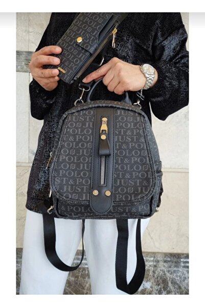Just Polo Justpolo Women - Black Monogrammed Backpack and Shoulder Bag and Wa...