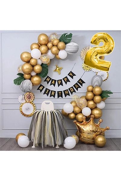 Bkmc Luxury Balloon Birthday Set with Gold Chain and Crown