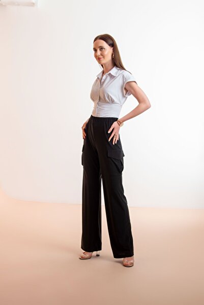 Laranor Cargo Pants with Wide Legs and Elastic Waist