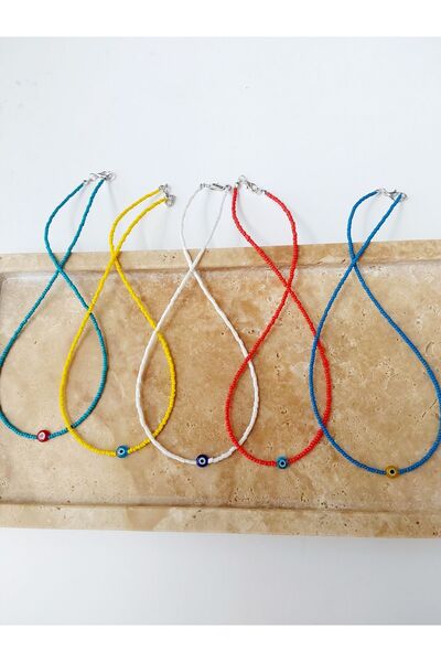 By Song Aksesuar 5-Piece Evil Eye Beaded Necklace Set