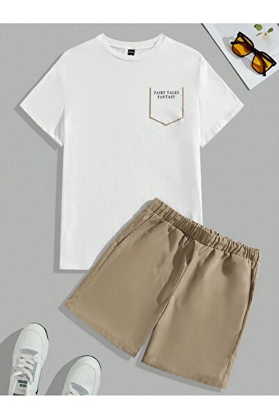 coolart Pocket Fairy Tales T-Shirt Shorts - White Beige Bottom Top Team Short...