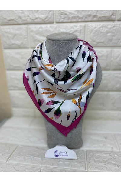 sema aksesuar White Color Rayon Silk Stylish Scarf with Leaf Pattern - Teacher's Day Gift