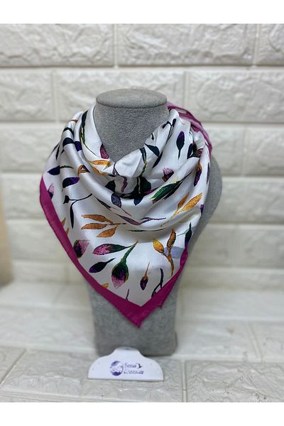 sema aksesuar White Color Rayon Silk Stylish Scarf with Leaf Pattern - Teacher's Day Gift