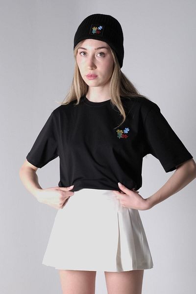 The Socks Company Унисекс барета с бродерия тип пъзел - черна - един размер