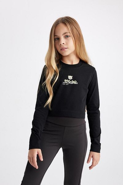DeFacto Crew Neck Printed Girl's T-Shirt - Long Sleeve B3162a823au