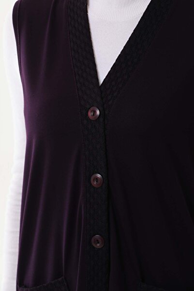 Günay Women's Pocket Detailed V-Neck Vest 2603 Plum