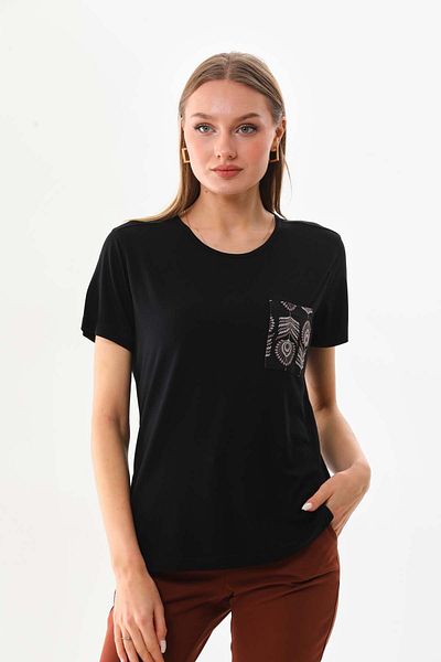 Sistas Γυναικεία Μπλούζα με λεπτομέρεια τσέπης με κοντό μανίκι 23179 Μαύρη