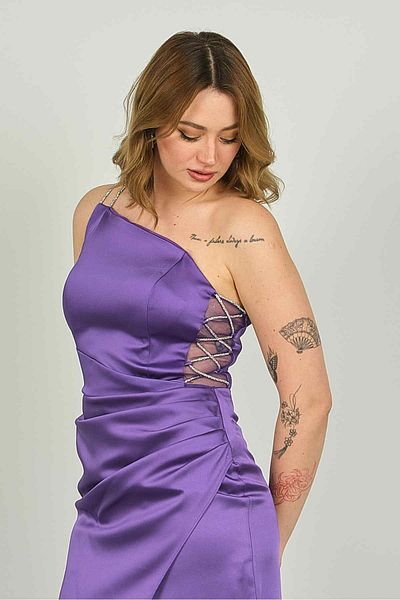 Dans Women's One Shoulder Strap Deep Slit Evening Dress 1537 Purple