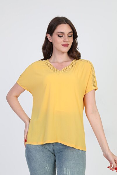 ELLA CAMELIA Ženska Čipka detaljna bluza 5010027 žuta