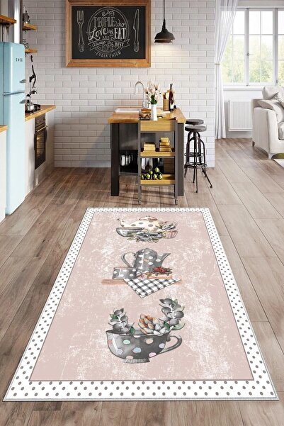 Hevia Home Kaymaz Tabanlı Yıkanabilir Baskılı Yolluk Mutfak Halısı Koridor Ha...